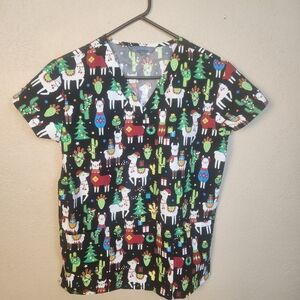 Serene Uniforms Christmas Llama Scrub Top Small (5301)